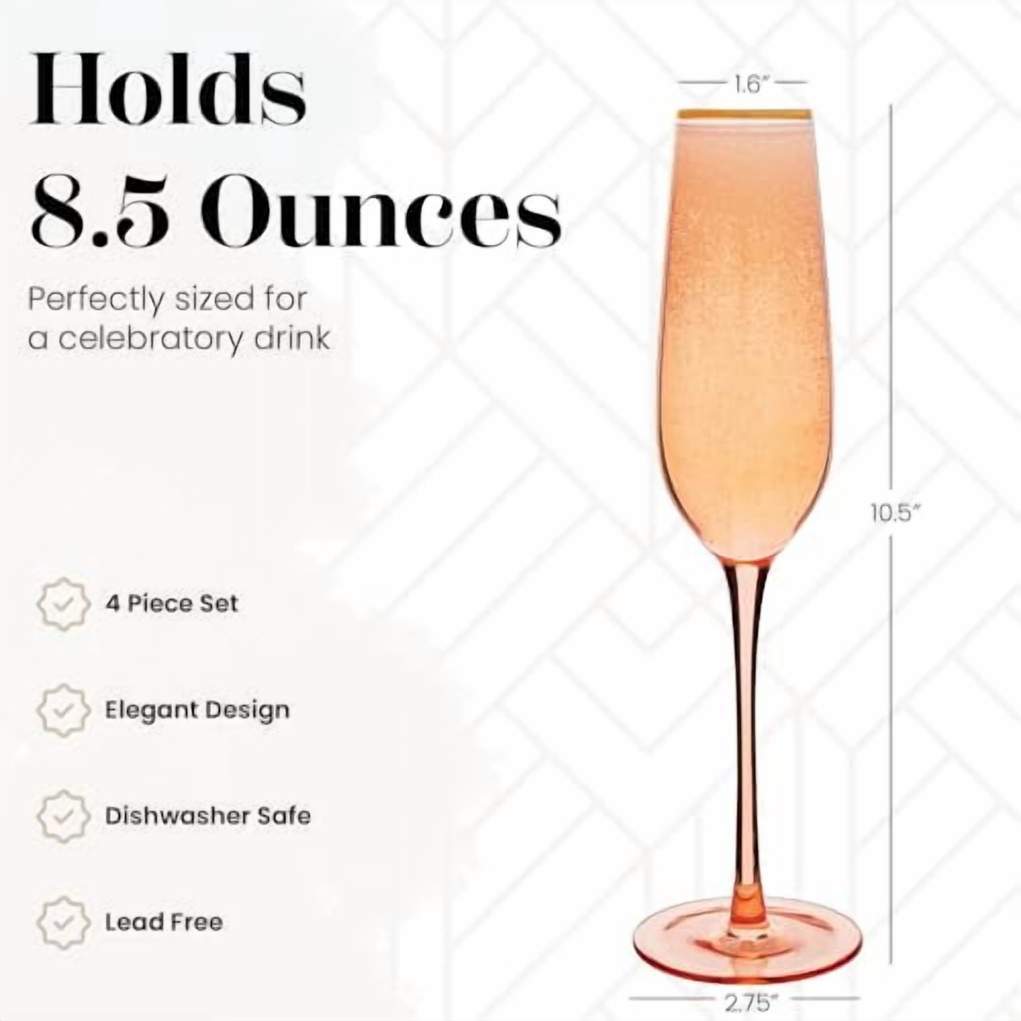Vikko Champagne Flutes, 8.5 Ounce Toasting Champagne Flute, Coral with Gold Rim Crystal Clear Champagne Glasses, Set of 4 Elegant Sparkling Wine Glasses
