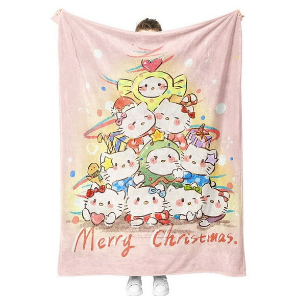 Sanrio Christmas Plush Flannel Blanket Hello Kitty Kuromi Mymelody Cinnamoroll Printing Cartoon Sofa Nap Blanket Bed Sheet Gifts