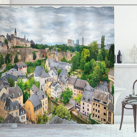 Ambesonne Landscape Shower Curtain, Old Town Luxembourg, 69"Wx84"L, Multicolor
