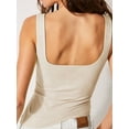 thumbnail image 4 of Womens Square Neck Fitted Tank Tops Double Layer Seamless Slim Fit Shirts Basic Spring Summer Apricot L, 4 of 7