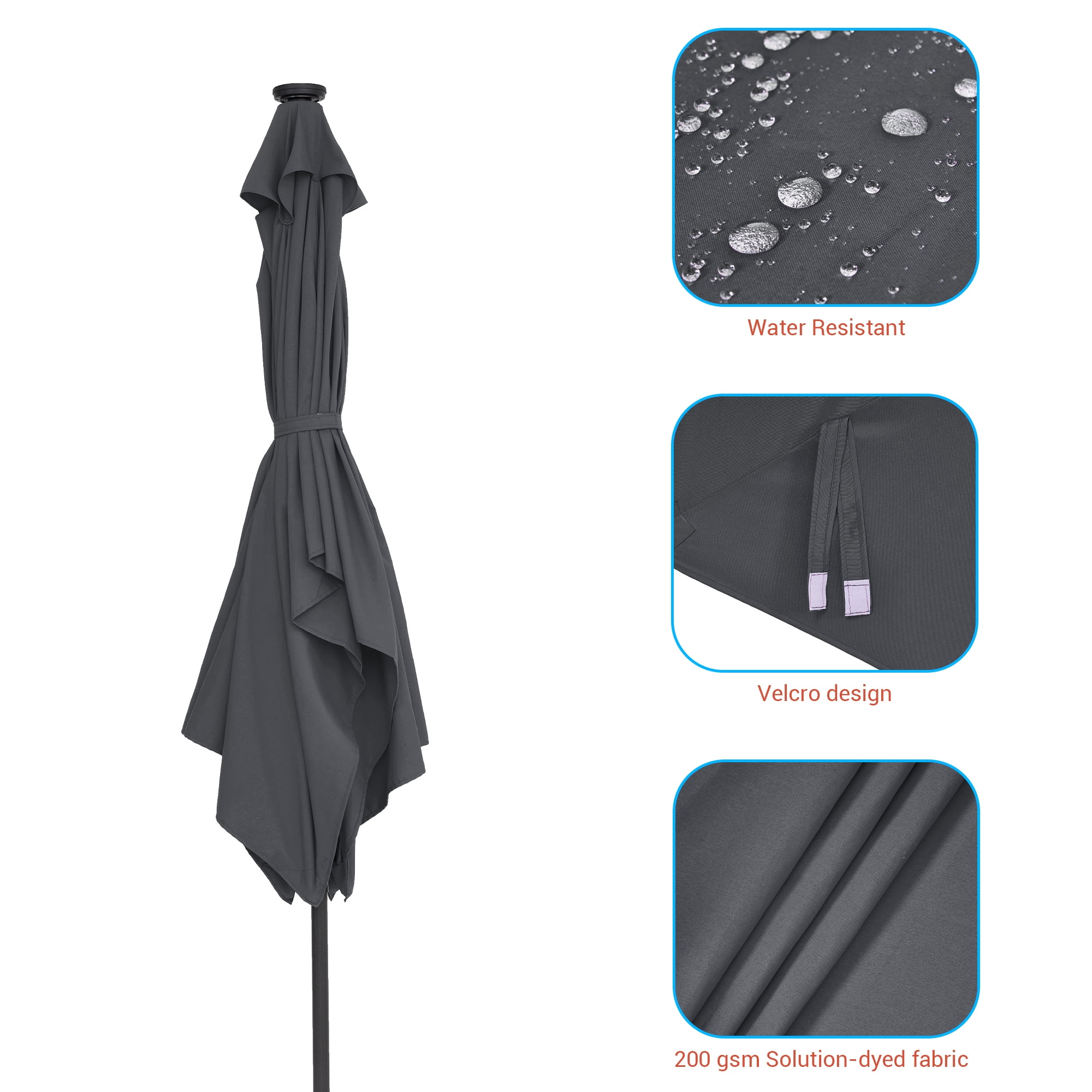 CHYVARY 10 x 6.5ft LED Outdoor Patio Rectangular Table Umbrellas for Deck, Poolside and Garden, Anthracite