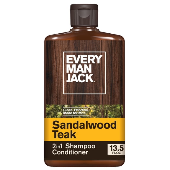 Every Man Jack Sandalwood Teak Daily 2-in-1 Shampoo and Conditioner for Men, Naturally Derived, 13.5 oz