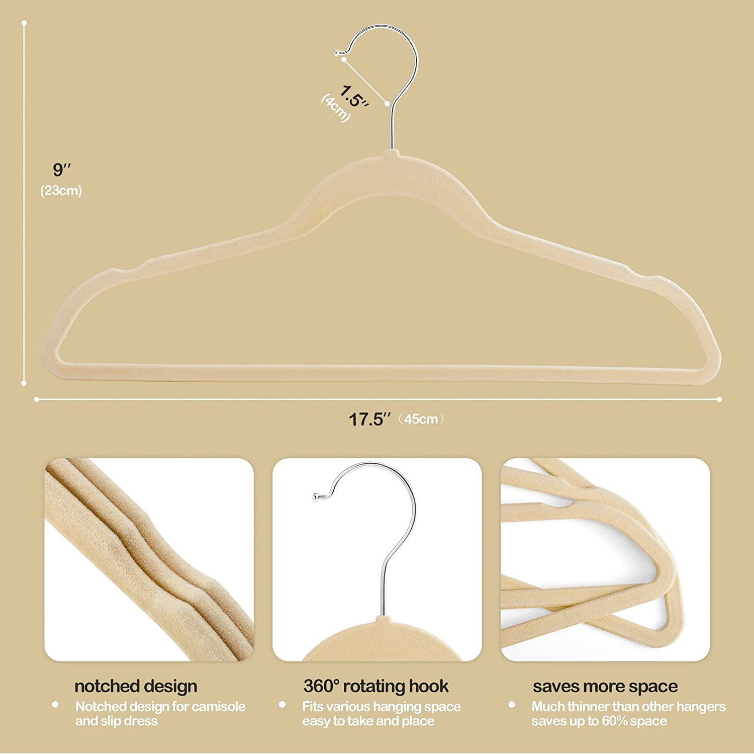 Home-it 100 Pack Clothes Hangers Ivory Velvet Hangers Clothes Hanger Ultra  Thin No Slip (hook turns 360)
