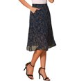 thumbnail image 4 of Falda Midi A-Line Floral Print Chiffon Vintage Verano M Azul Marino, 4 of 6