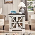 thumbnail image 5 of Joaxswe End Table with Charging Station for Living Room, 24" Farmhouse Side Table with Glass Barn Door, Square Nightstand for Bedroom, Elegant White, 5 of 7