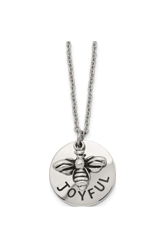 Stainless Steel Polished And Enameled Bumble Bee Joyful 22In Necklace (22 X 21.97) Made In China srn2440-22