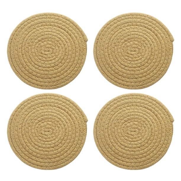 4 Pcs Manteles Individuales Redondos Trenzados, 7.1" Manteles Tejidos para Mesa de Cocina para Decoración de Granja (Caqui)