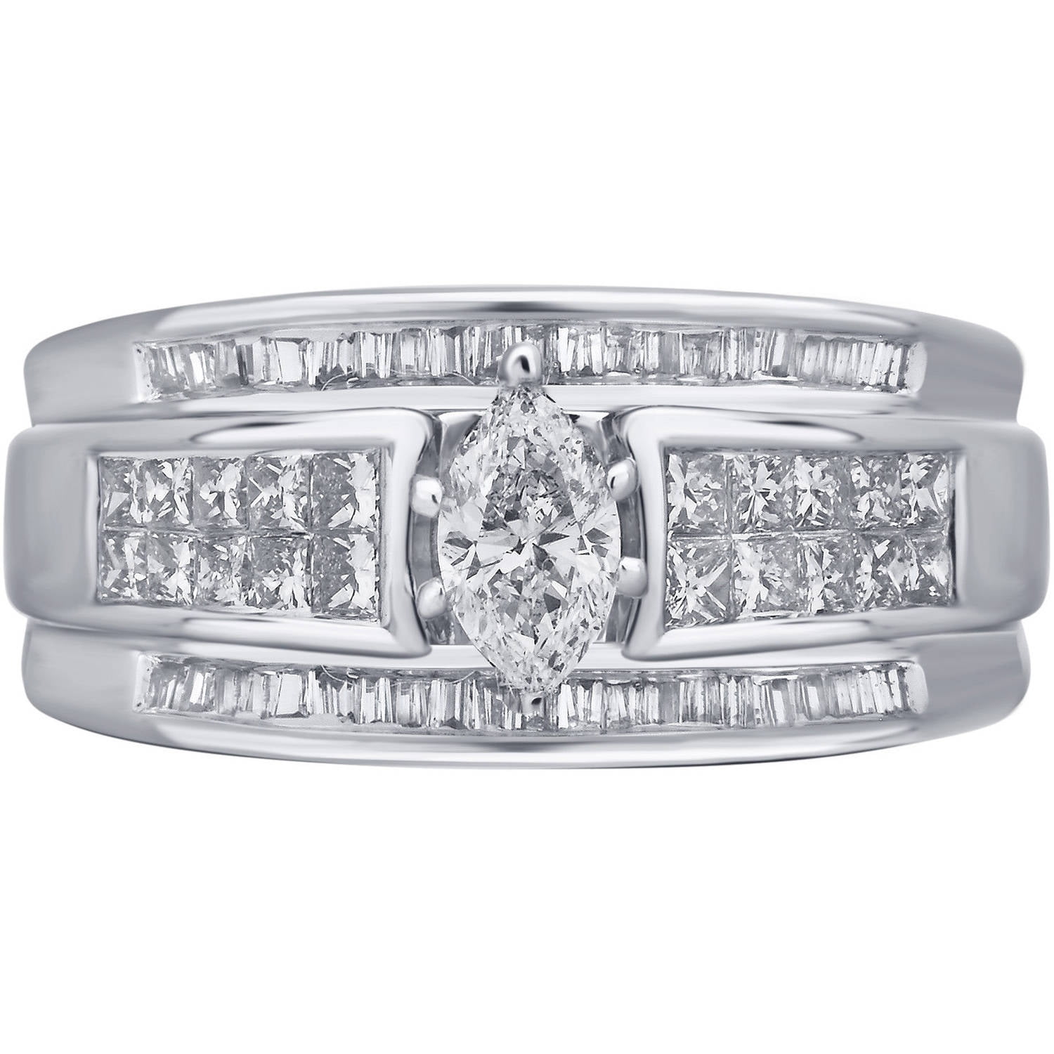 1-Carat T.W. Baguette, Princess and Marquis White Diamond 10-Carat White Gold Engagement Ring by Unique Designs Inc.
