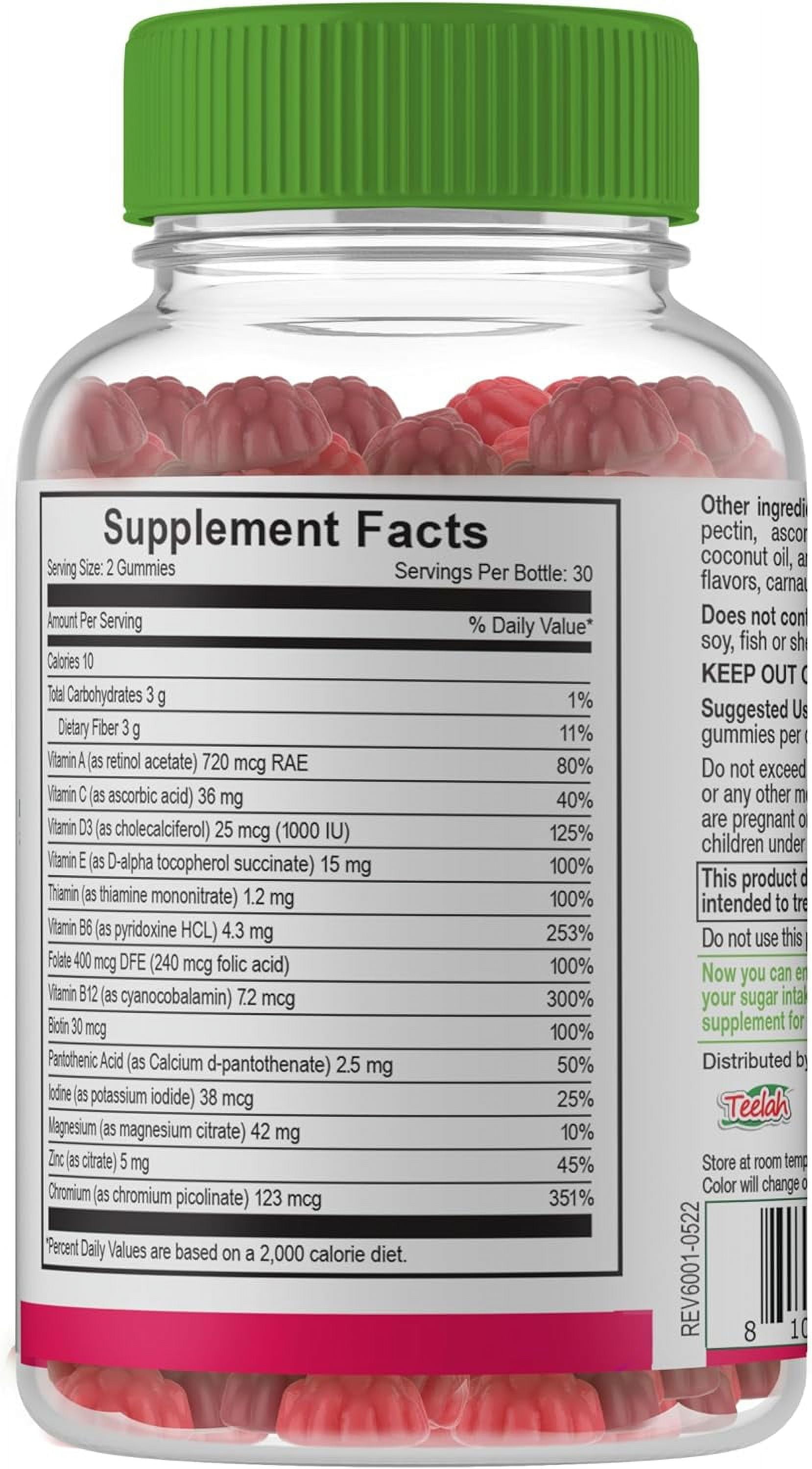 YUM-V'S Sugar-Free & Chewable Multivitamin Gummies with Natural Raspberry Flavor, 60 Count