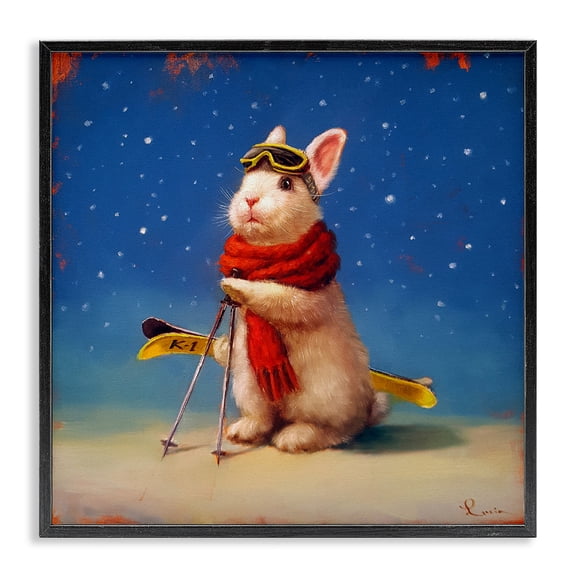 Stupell Industries First Snow Bunny & Skis Black Framed Giclee Art design by Lucia Heffernan, 12 x 12