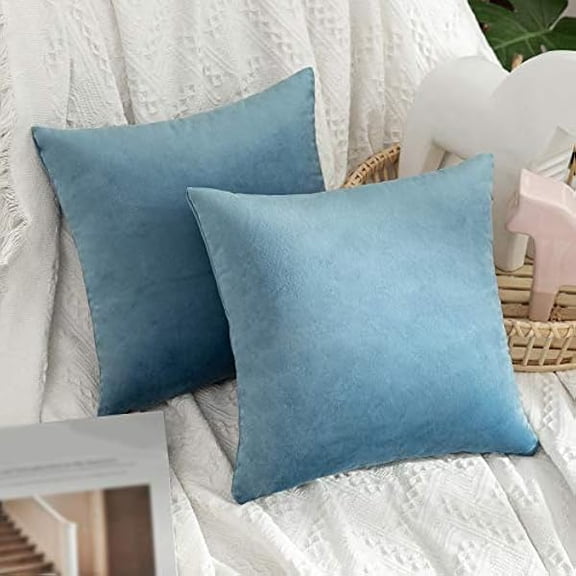 Eryueer Velvet Cushion Covers Throw Pillow Case Soft Modern Decorative Square Luxury Pillowcases for Livingroom Sofa Chair Bedroom with Invisible Zipper Set of 2 35cm x 35cm,14x14 Inches Light Blue