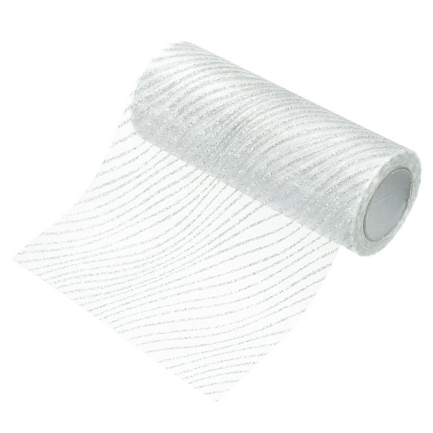 Cinta de Malla Brillante, Cinta de Nylon Metálica de 6" x 10 Yardas con Diseño de Olas (Gris Plateado)