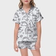 thumbnail image 2 of Pyjamas en Soie pour Filles Imprimé Manches Courtes Ensemble de Pyjamas Boutonnés pour Filles Ensemble de Pyjamas Classique pour Tout-Petits Garçons Filles Mode, 2 of 5