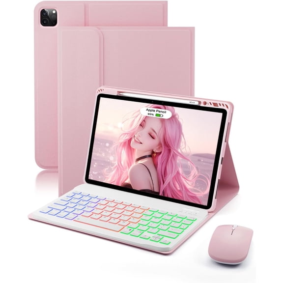 Keyboard Case for iPad Air 13 inch  Case with Keyboard Dazzle Magic Keyboard Backlit Built-in Pencil Holder with Mouse - Pink