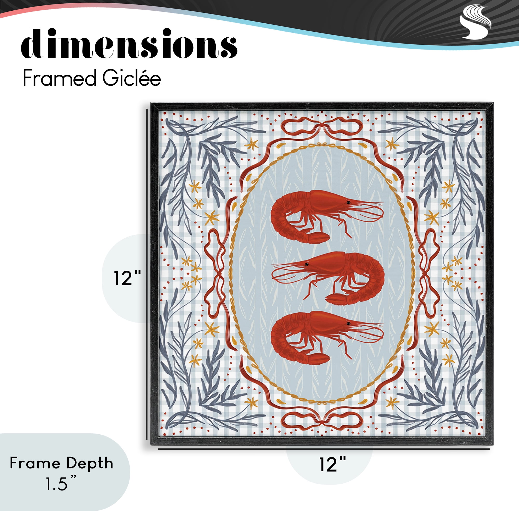 Stupell Industries Prawn Trio on Blue Gingham Black Framed Giclee Art, design by Vero Illustrates