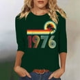 thumbnail image 1 of Uootdi Hauts pour Femmes Manches 3/4 Col Rond Imprimé Arc-en-Ciel Rétro 1976 Coupe Décontractée T-Shirts Nostalgiques d'Été Cadeau, 1 of 4