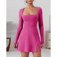 thumbnail image 2 of Womens Square Neck Bodice Dress Long Sleeve Side Slit Flare Mini Dresses, 2 of 7