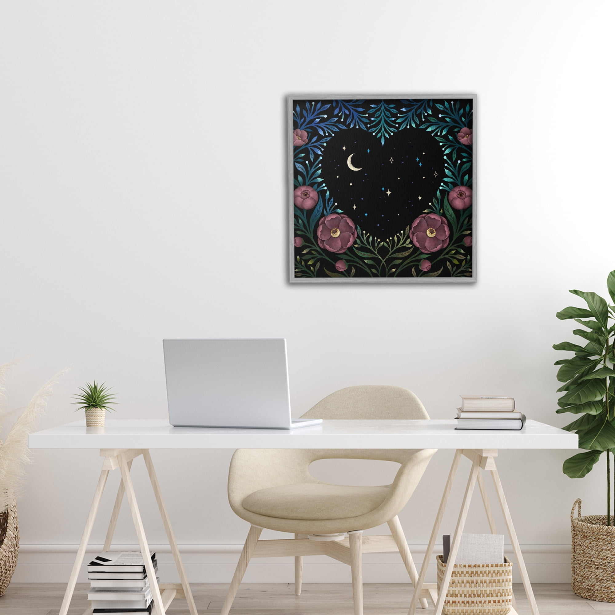 Stupell Industries Heart Night Sky Garden Gray Framed Giclee Art, design by Episodic Drawings