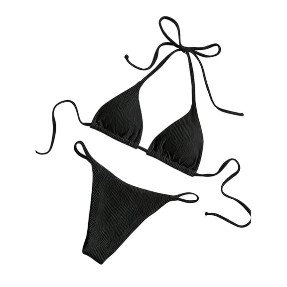 JoveMarine Women's Halter Neck Tie-Dye Bikini Set, Two-Piece with Padded Cups & Wire-Free, Sexy Beach Swimsuit, Unique Bikinis for Women,Black S