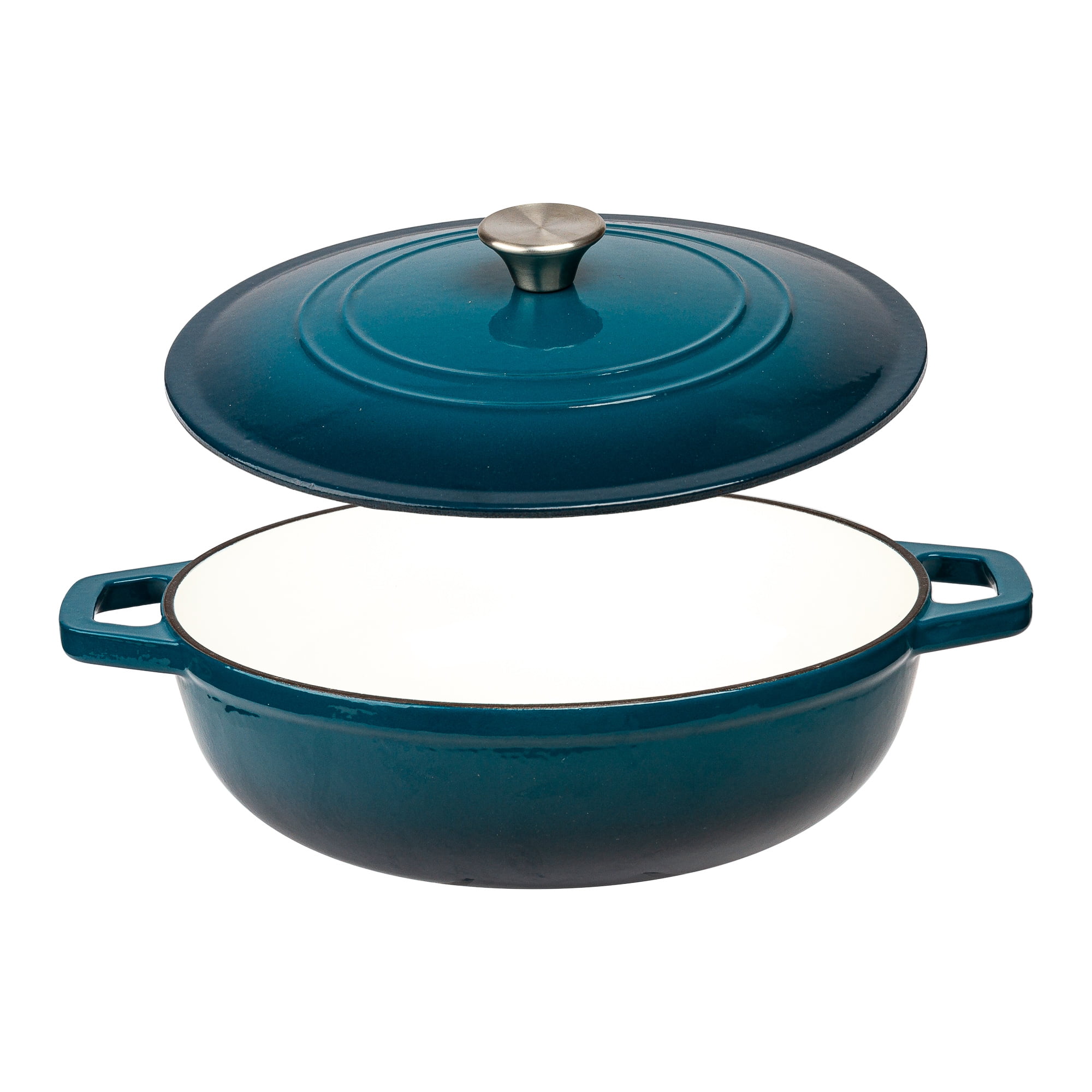 LEXI HOME 5 qt. Durable Cast Iron Low Pot Dutch Oven in Blue Ombre