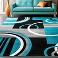 thumbnail image 2 of Echo Shapes & Circles Blue & Brown Modern Geometric Comfy Casual Hand Carved Area Rug 4x5 4x6 ( 3'11" x 5'3" ) Easy Clean Stain Fade Resistant Abstract Contemporary Thick Soft Plush Living Room Rug, 2 of 7