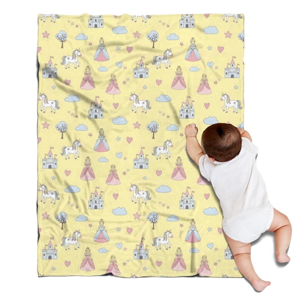 Yellow Princess Unicorn Pattern Blanket,Comfortable Soft Flannel Throw Blanket,All Season,Warm Lightweight Blankets for Sofa Bed Couch Living Room Chair,30"x40"