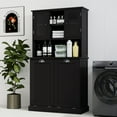 thumbnail image 3 of Tcbosik Kitchen Pantry Storage Cabinet, Freestanding Cupboard with Tilt Out Trash Cabinet, 59.6" Laundry Sort Cabinet for Living Room, Dining Room, Black, 3 of 9