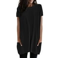 thumbnail image 2 of Pxiakgy shirts for women Womens Summer Casual Solid Loose Pullover Crewneck Shirts Short Sleeve Tunic Tops Blouse With Pockets Black+S, 2 of 6