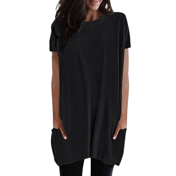 Women's T-shirts Womens Summer Casual Solid Loose Pullover Crewneck Shirts Short Sleeve Tunic Tops Blouse With Pockets T-shirts