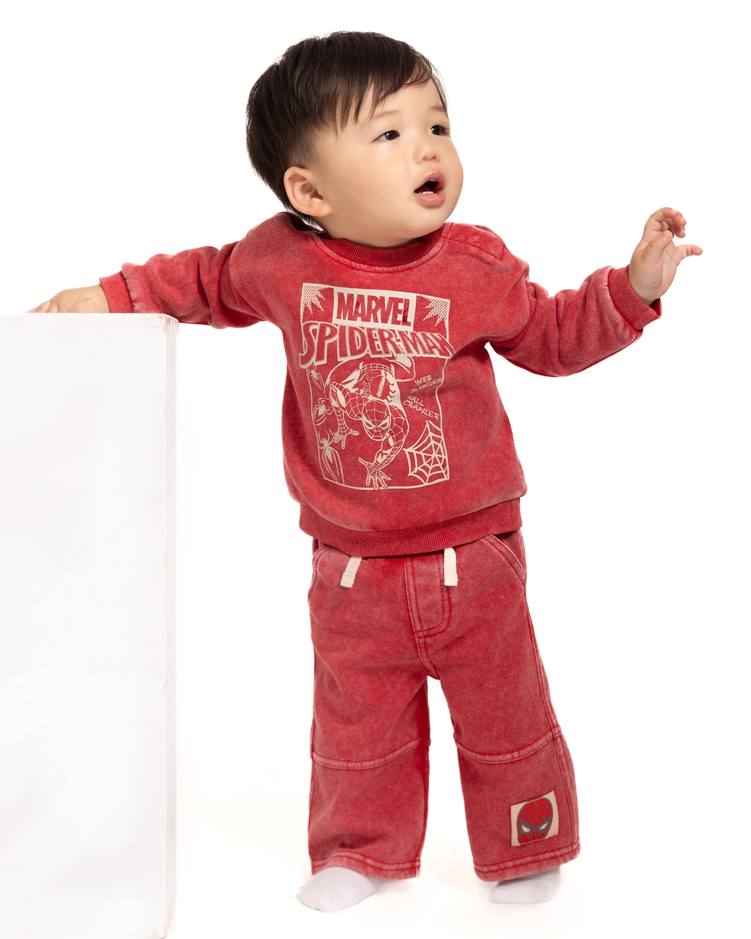 Spider-Man Baby Boy Washed Fleece Crewneck Sweatshirt and Sweatpants Set, Sizes 0/3M-24M