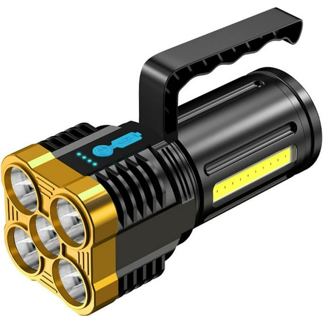 Huggegwe Lampe de Poche à Explosion Nucléaire à Cinq LED, Torche à Projecteur LED avec 4 Modes d'Éclairage, Portable à Main Grande Batterie Électrique pour Extérieur, Camping U2537-12854