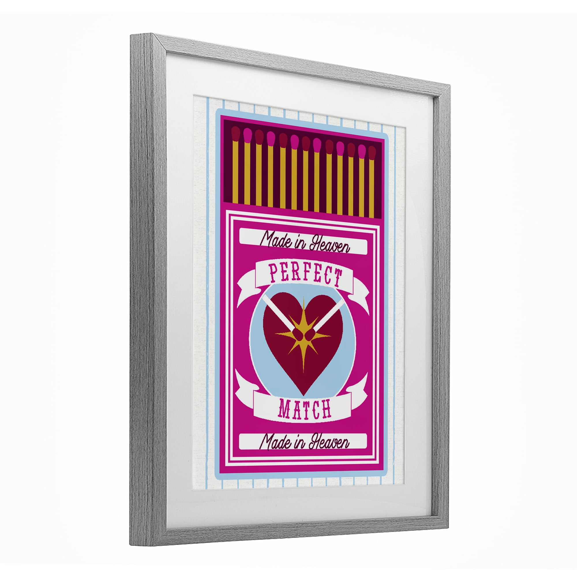 Stupell Industries Perfect Match Made In Heaven Gray Framed Print Under Glass, design by Lil' Rue
