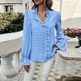 thumbnail image 2 of Kilaqueen Shirts for Women Long Sleeve Plaid Ruffled V Neck Button Down Shirts Casual Trendy Business Work Fall Tops, 2 of 8