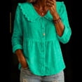 thumbnail image 2 of Curuila Long Sleeve Shirts For Women Solid Color Loose Fit V Neck Button Down Comfortable T Shirt Green Size L, 2 of 4