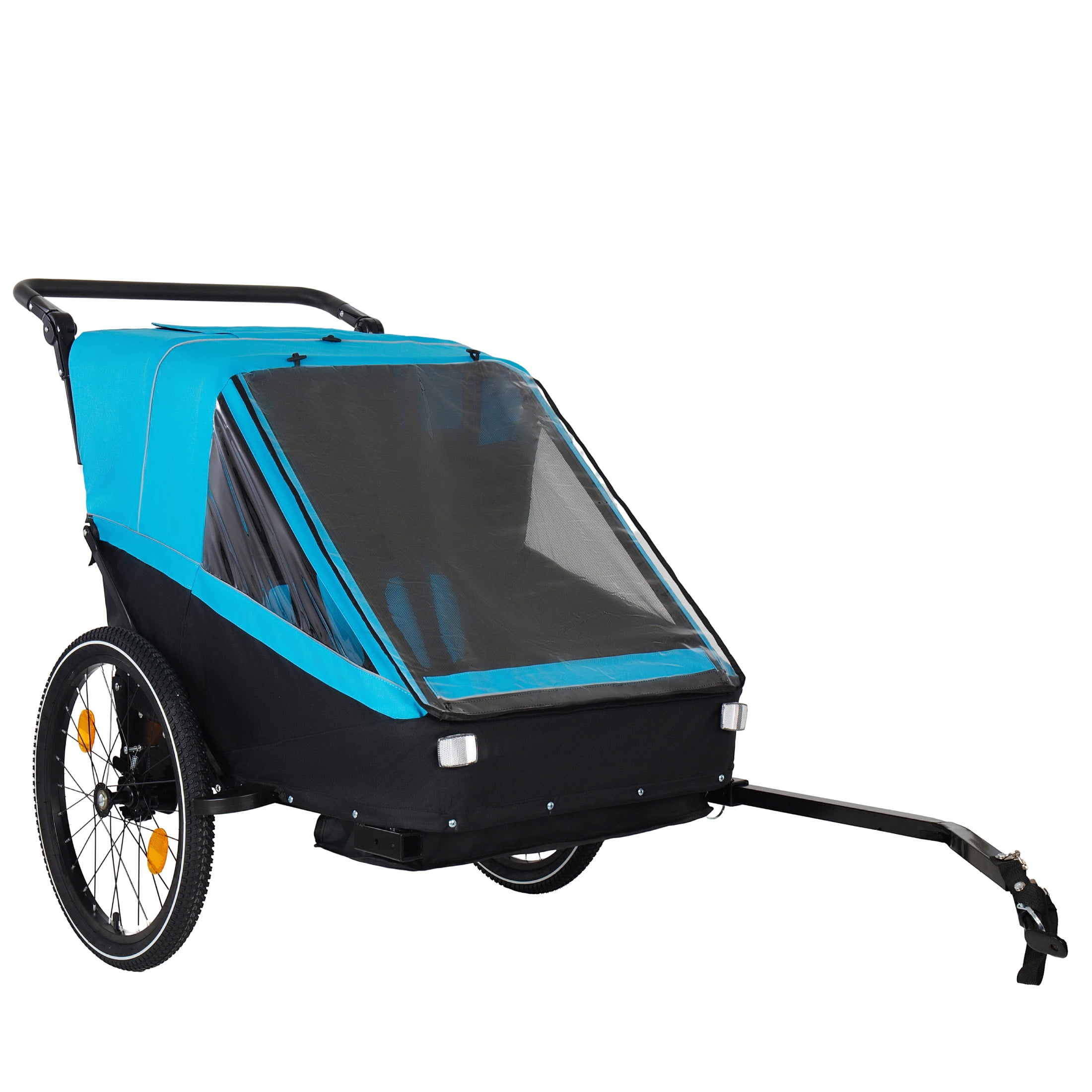 Noble House 2-in-1 Kids Bike Trailer & Jogging Stroller for 1 to 2 Children, Foldable Compact Storage Bags, Blue