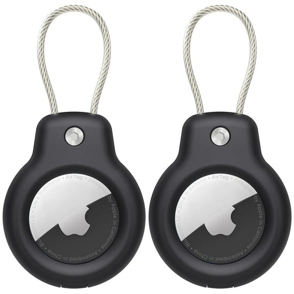 2 Pack AirTag Secure Holder with Wire Cable, AirTag Lock Case Keychain, AirTag Key Ring for Keys, Luggage tag.