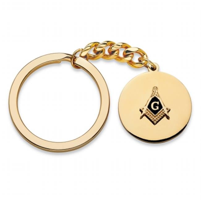 PalmBeach Jewelry 57501 Masonic Key Ring with Blue Enamel Accent 14k Yellow Gold-Plated, 3.5 in.
