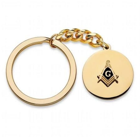 PalmBeach Jewelry 57501 Masonic Key Ring with Blue Enamel Accent 14k Yellow Gold-Plated, 3.5 in.