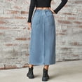 thumbnail image 5 of SWSMCLT Women's Long Denim Skirt Cute Fashion Pockets Midi Jean Skirts Elastic Waist Light Wash Maxi High Waist Side Split Western Casual Blue Medium, 5 of 5