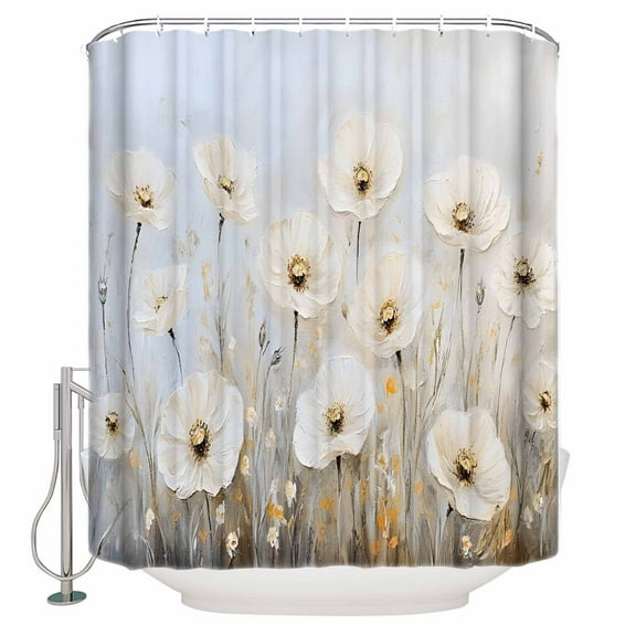 72x78 Inch Shower Curtain Daisies Flowers Bathroom Decor Waterproof Fabric Bathtub Bath Curtains Decorative Modern Smear Art Neutral Textured Extra Long Shower Curtain Set with Hooks