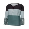 thumbnail image 3 of Womens Henley T Shirts Casual Lace Long Sleeve Patchwork Button Down Ribbed Slim Fit Tops Blue L, 3 of 9
