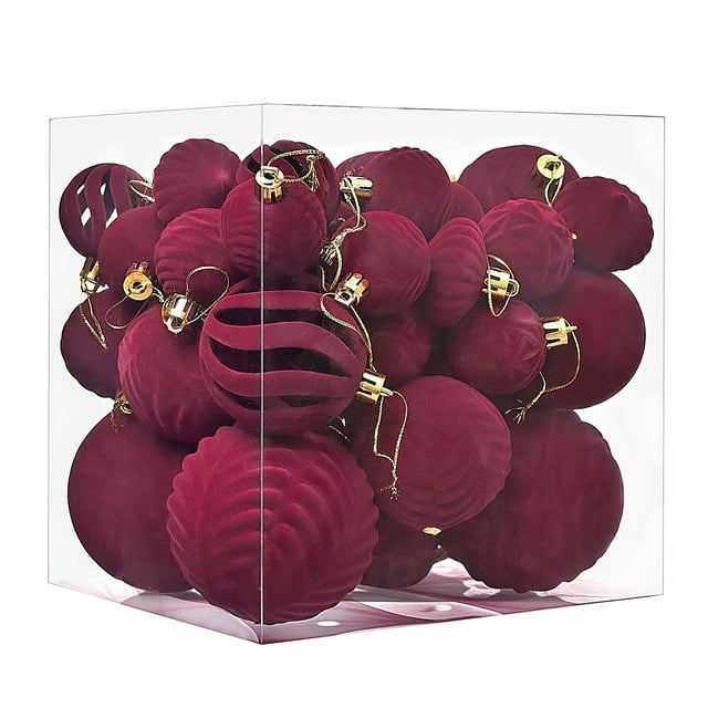36 Adornos Navideños de Terciopelo Rojo Aterciopelado | Formas Únicas | Decoración Multifuncional | Tela Suave | Decoración Navideña
