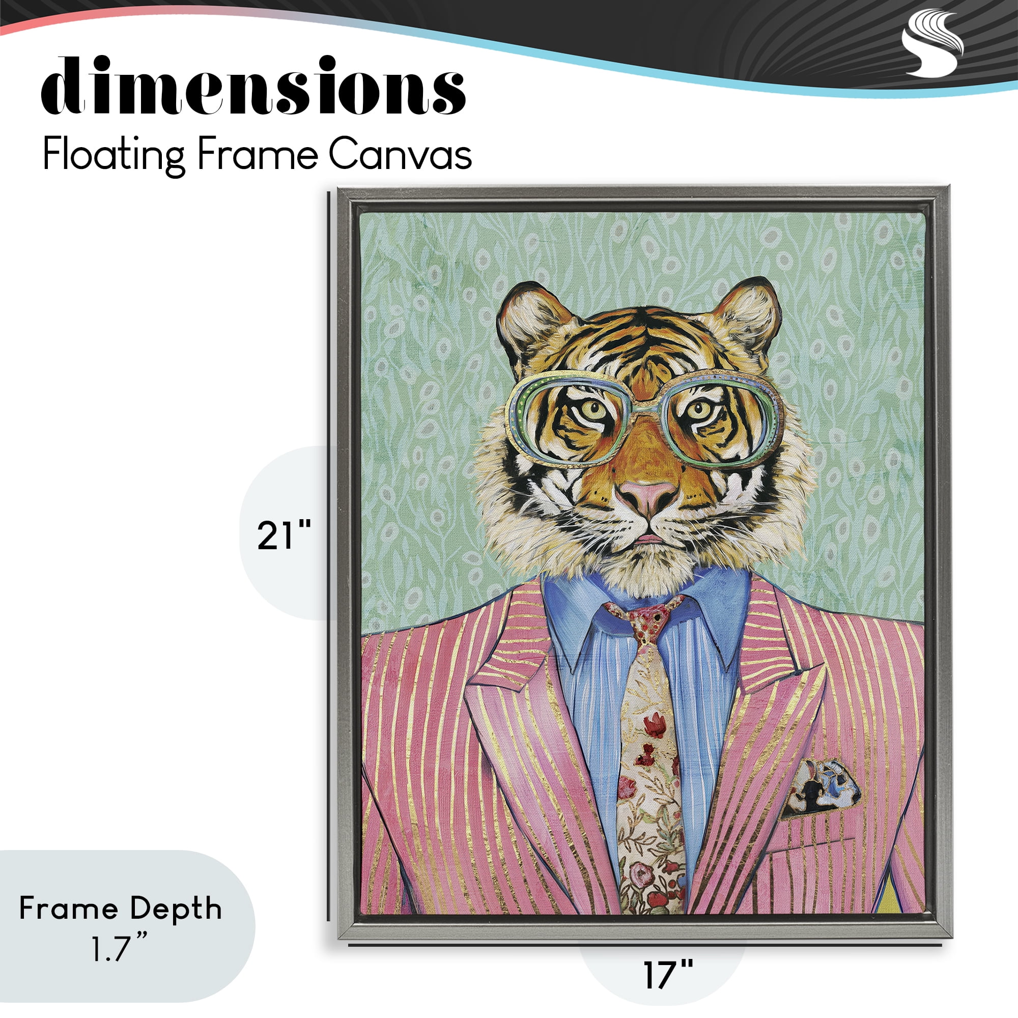 Stupell Industries Sharp Tiger Outfit Gray Framed Floater Canvas Wall Art, design by Svetlana Aleynikova