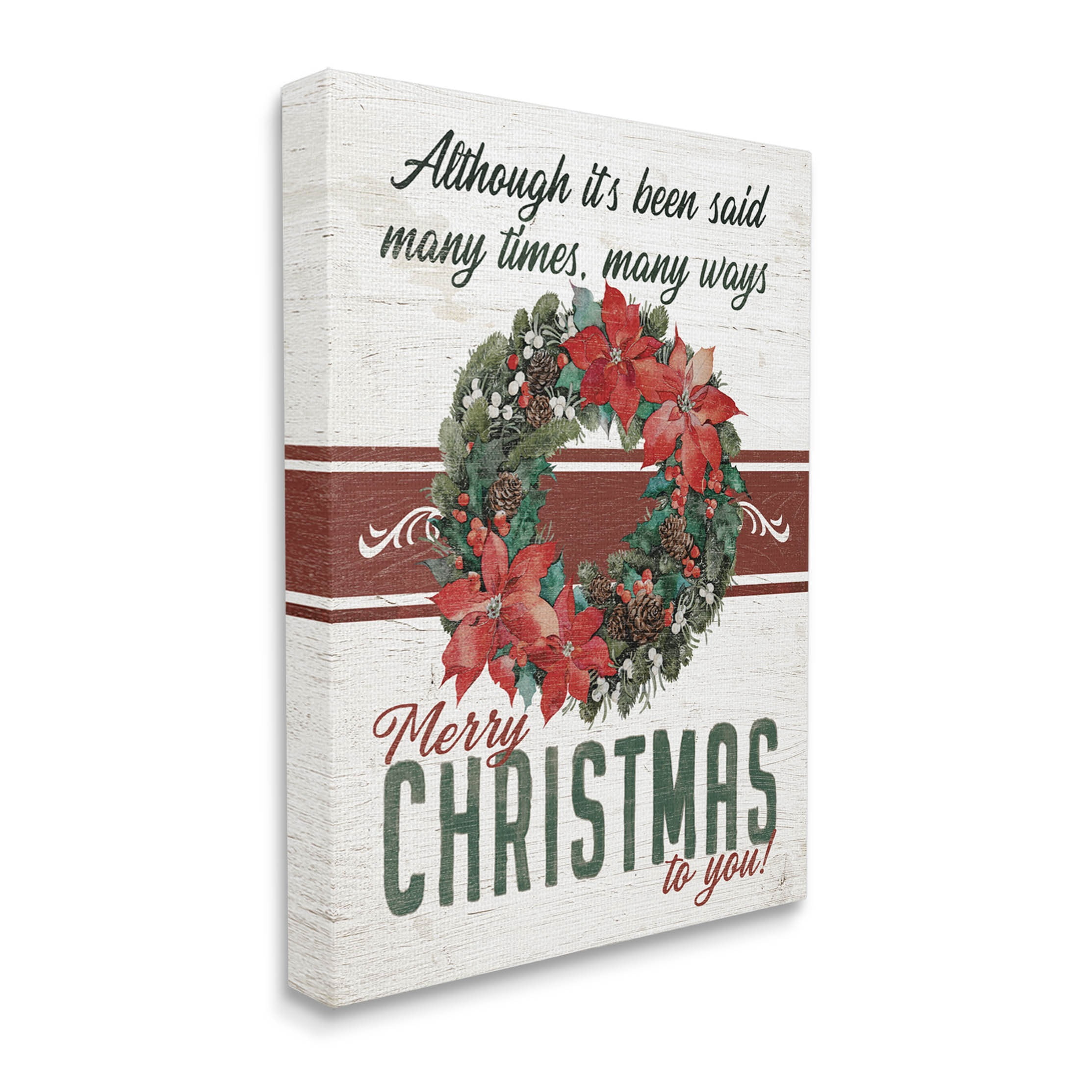 Merry Christmas To You Vintage Poinsettia Holiday Graphic Art Gallery Wrapped Canvas Print Wall Art