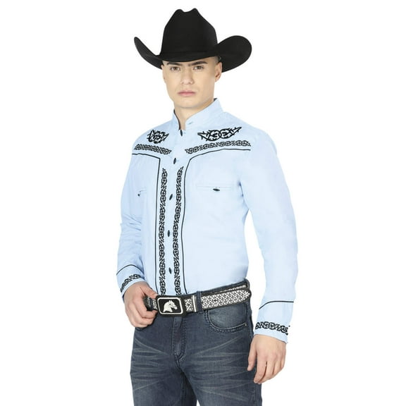 El Señor de los Cielos Charro Embroidery Shirt Blue/Black 40785