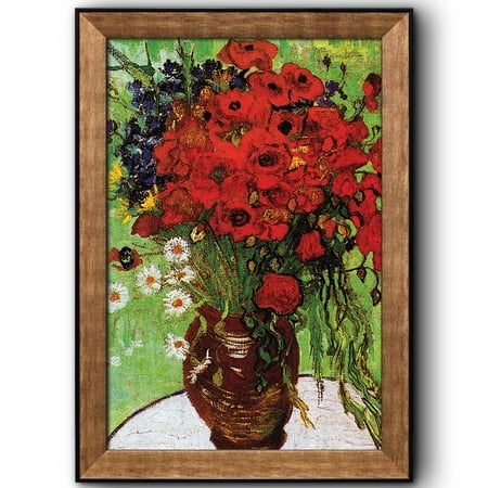 - wall26 - Red Poppies and Daisies by Vincent Van Gogh - Oil Painting, Impressionist, Artist - Framed Art Prints, Home Decor - 16x24 inches