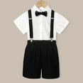 thumbnail image 2 of AOMPMSDX Boys Outfits Set Kids Boys Summer British Style Short Sleeved Shirt Suspenders Shorts Bow Tie 4Pc Children Performance Suit White 1 -2, 2 of 6