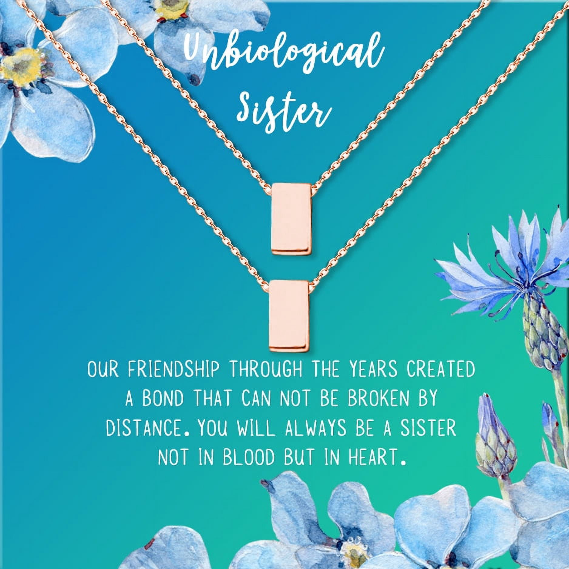 Anavia Unbiological Sister Gift Jewelry, Soul Sister Card Necklace, Sister Best Friend Gift, Big Little Sorority Card Gift-[Two Rose Gold Cube, Bright Blue Gift Card]