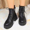 thumbnail image 2 of Rokment Black Chunky Combat Boots for Women Fall Winter Punk Trendy Casual Leather Platform Lug Soles Short Motorcycle Riding Ankle Booties, 2 of 7