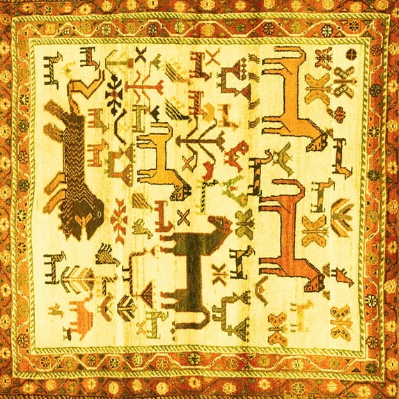 Ahgly Company Indoor Square Animal Yellow Traditional Area Rugs, 7' Square
